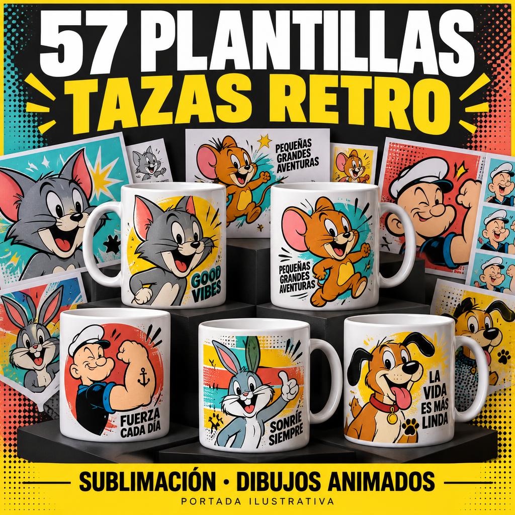 57 Plantillas Sublimación Tazas - Dibujos Animados Retro